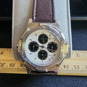 Bulova Marine Star Panda Dial Men’s Watch Runs Keeps Time Brown Leather Strap